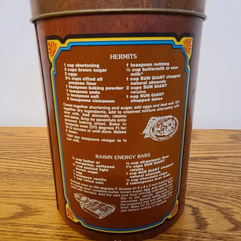 Retro Vintage Tin Sun Giant Raisins Advertising Cookie Tin Canister by Cheinco